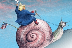 Trump riding snail