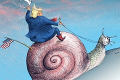 Trump riding snail